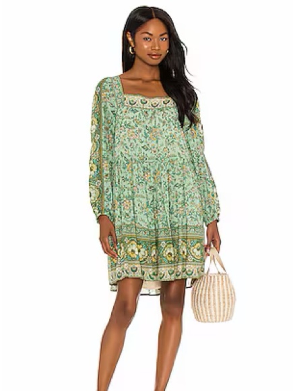 Spell Folk Song Tunic Dress in Sage, S